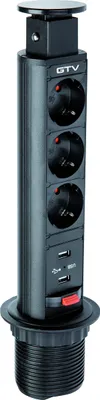 Obrázek produktu pro Výsuvná zásuvková lišta na stůl ? 60 mm, 3 x Schuko, 2 x USB 2,1 A, 5 V (černá)