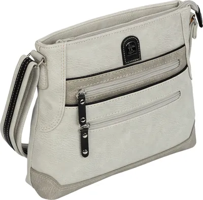 Produktbild von Damen Tasche Schultertasche Henkeltasche Handtasche Leder Optik HELLGRAU-GRAUN (15100)