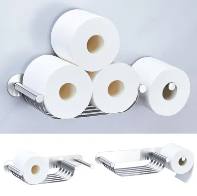 Produktbild von Toilettenpapierhalter, Ersatzrollenhalter, Toilettenpapierhalter aus Metall für 4 Rollen, selbstklebender Toilettenpapierhalter für Badezimmer, Toilette (silber)