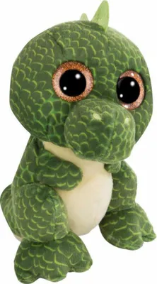 A stuffed toy dinosaur is shown from the front against a white background.