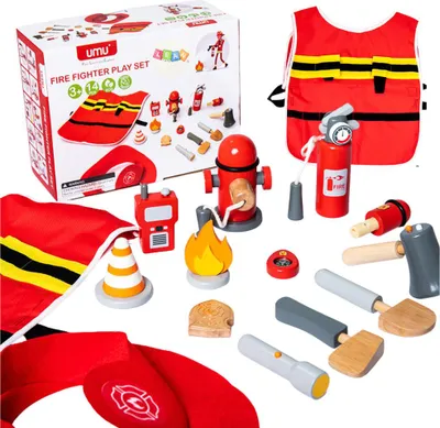 Obrázok produktu pre Súprava kostýmu malého hasiča Hasičské doplnky Drevo 14 El