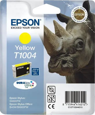 Zdjęcie produktu dla Epson Rhino Wkład atramentowy Yellow T1004 DURABrite Ultra Ink, Low Yield, Żółty, Tusz na bazie pigmentu, 11,1 ml, 1 szt., Jednopak