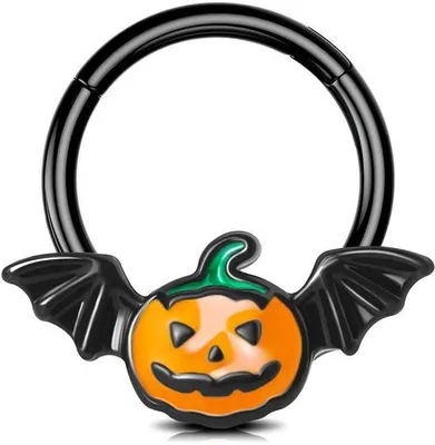 Productafbeelding van Allecto - Jewseen Halloween Septum Ringen - Pompoenontwerp - Roestvrij staal - Neus Piercing - Scharnierende Segment Ringen - Geschikt voor kraakbe...