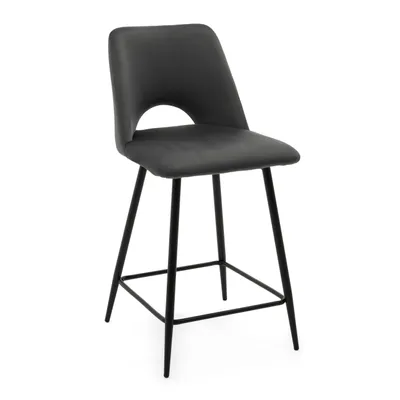 Produktbild von NEW HOME Hocker ORO Esszimmerhocker gepolsterter Barhocker mit Steppung - grau - moderne Samt Velour Möbel