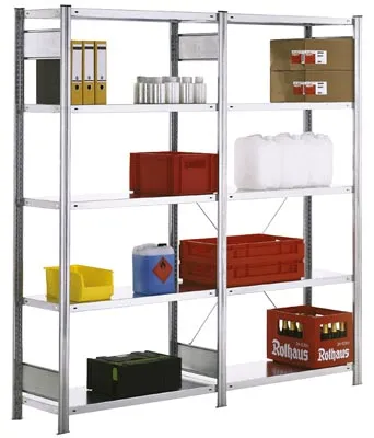 Produktbild von Fachbodenregal mit Tiefenriegel - 150 kg - 2.000 x 1.005 x 400 mm (HxBxT) - Grundregal - verzinkt - 5 Böden - BERT
