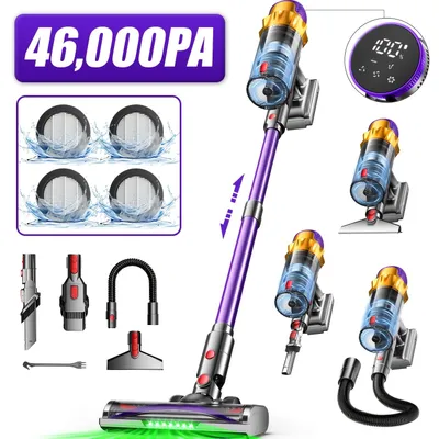 Immagine prodotto di Aspirapolvere senza fili – Potenza di aspirazione: 46000 Pa – Autonomia: 70 minuti – Capacità serbatoio: 2 litri – Dotato di display