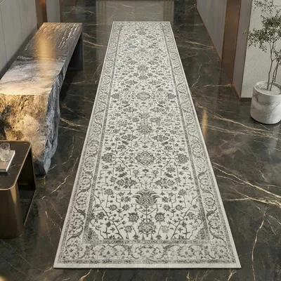 Produktbild von Orientteppich mit Pflanzen Verzierungen & Ornamenten in creme Größe - 80 x 300 cm