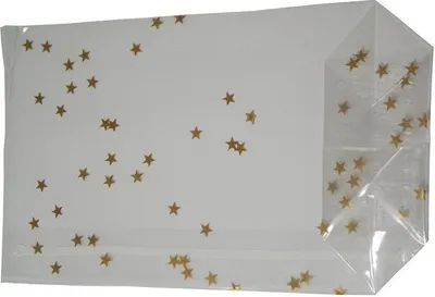 Produktbild von 100 OPP-Blockbodenbeutel mit Siegelnaht Weihnachtsbeutel mit Sternen Gold 95x160mm