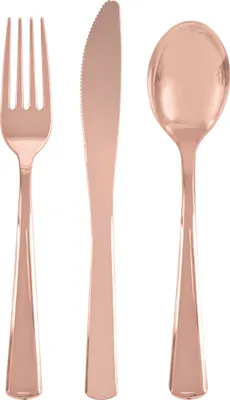 Produktbild von Plastik Besteck roségold hochglanz 18 tlg. Löffel Messer Gabeln