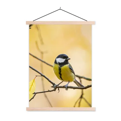 Produktbild von MuchoWow® Textilposter Kohlmeise - Zweig - Vogel - Tiere 40x53 cm mit holzfarbenen Rahmen - Schlafzimmer
