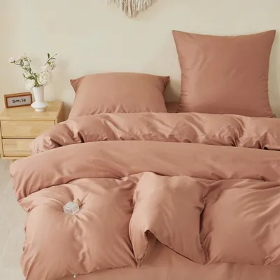 Zdjęcie produktu dla Komplet pościeli 3-częściowy, 200x200 cm + 2 poszewki 80x80 cm, kolor mokka, 100% bawełna percale, certyfikat OEKO-TEX
