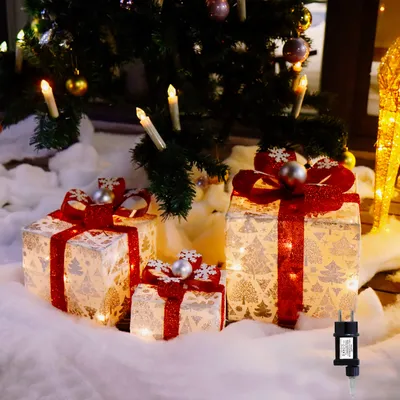Produktbild von CCLIFE LED Geschenkbox 3er Set Netzstecker Weihnachten Beleuchtete Lichterkette Weihnachtsdeko, Color:Weiss mit Weihnahchtsbaum