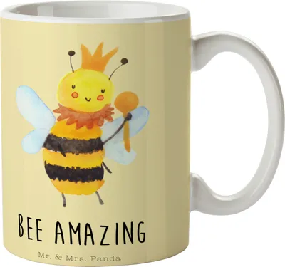 Produktbild von Mr. & Mrs. Panda Becher Biene König - Gelb Pastell - Geschenk, Keramikbecher, Hummel, Kaffeetasse, Pott, Keramiktasse, Tasse