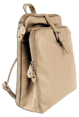 Immagine prodotto di Toscanto zaino city con zip e bottoni a pressione in pelle beige taupe ORTM102RN