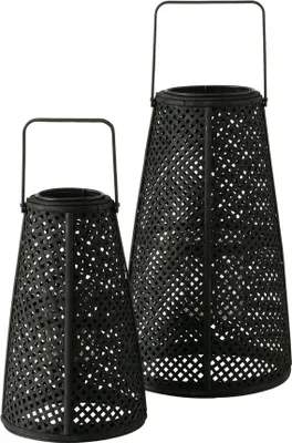 Produktbild von Windlicht BAMBOO schwarz geflochten aus Bambus Holz H44cm mit Glaseinsatz