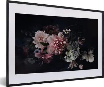 Produktbild von MuchoWow® Gerahmtes Poster Blumen - Vintage - Pastell - Rosa - Weiß 60x40 cm - Poster mit Schwarzem Bilderrahmen Wandposter Rahmen Foto Bilder - Schlafzimmer - Plakat in Rahmen - Drucken