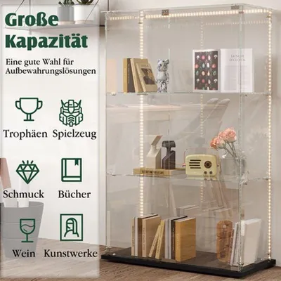 Obrázek produktu pro Skleněná vitrína - Černá - Se skleněnými dvířky - 123,3 x 78,5 x 35 cm - S LED osvětlením
