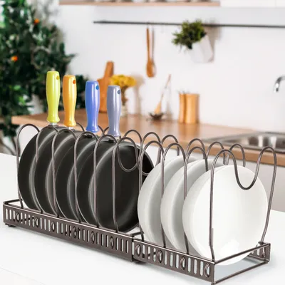 Produktbild von Pfannenhalter erweiterbares Topfregal Pfannenregal mit 10 verstellbaren Teiler für Küchenutensilien Pfannen und Deckel