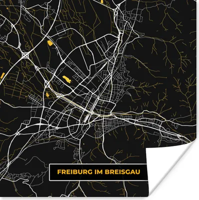 Produktbild von MuchoWow® Poster Gold - Stadtplan - Freiburg im Breisgau - Karte - Deutschland 75x75 cm - Wand Dekoration