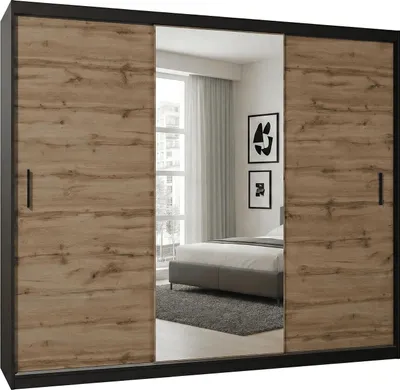 Produktbild von Kleiderschrank MIRANO 250 cm eiche wotan schwebetürenschrank loft