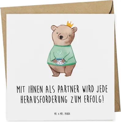 Produktbild von Mr. & Mrs. Panda Glückwunschkarte Erfolgreiche Geschäftspartner - Weiß - Geschenk, Grußkarte, Partner, Motivation, doppelkarte, Klappkarte, faltkarte, Danke, Bedanken