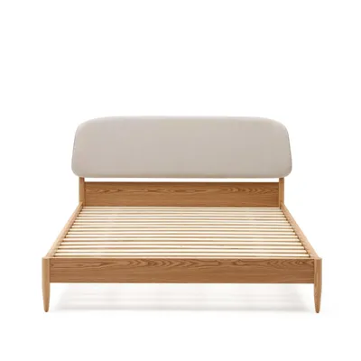 Produktbild von Bett Octavia 160 x 200 cm MDF Eukalyptusholz Eschenfurnier Chenille Weiß