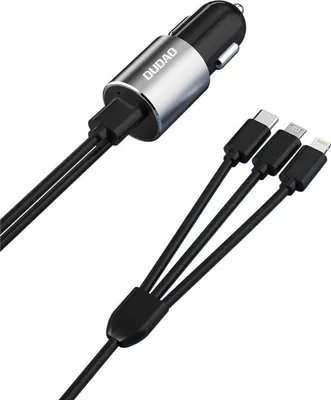 Produktbild von Dudao 3-in-1-USB-Autoladegerät 3,4 A mit integriertem Lightning- / USB Typ C- / Micro-USB-Kabel schwarz (R5ProN schwarz)
