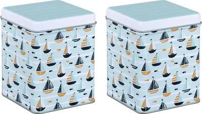 Produktbild von tea4chill Teedosen / Kaffeedosen / Vorratsdosen Set „Maritime“, 2 Dosen je 100g, Scharnierdeckel, vintage Design