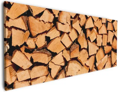 Produktbild von Wallario Premium Leinwandbild Holzstapel gehackt - Holzscheite für den Kamin in Größe 60 x 150 cm