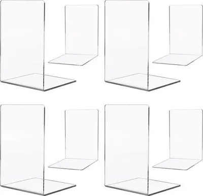 Produktbild von Famanu Bücherstützen aus klarem Acryl - rutschfest und dekorativ - 4 Paare (8 Stück)