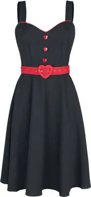 Produktbild von Voodoo Vixen Mittellanges Kleid Damen Queen Heart Button Flare Dress schwarz/rot S