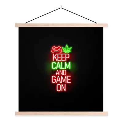 Produktbild von MuchoWow® Textilposter Gaming - Neon - Ruhe bewahren und weiterspielen - Rot - Text 120x120 cm mit holzfarbenen Rahmen - Textil-Poster