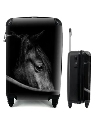 Produktbild von MuchoWow® Koffer Handgepäck Trolley Rollkoffer Kleine Reisekoffer mit 4 Rollen - Pferde - Porträt - Schwarz - Tiere - Cabin Size < 55x40x23 cm & 55x40x20 cm - Kinderkoffer - Kabinenkoffer - Boardgepäck - Reise-Box - Reisekoffer - Reisegepäck - Koffer mit Bild - Trolley für Kinder