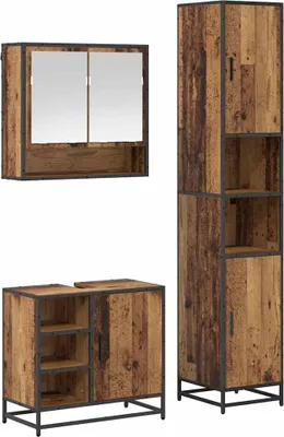 Image de Ensemble de meubles de salle de bain vidaXL, 3 pièces, bois de récupération, 35 x 37,5 x 188,5 cm