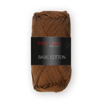 A ball of brown yarn with a label.