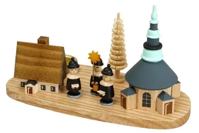 Produktbild von Kerzenhalter Seiffener Kirche und Kurrende Höhe 7,5 cm NEU