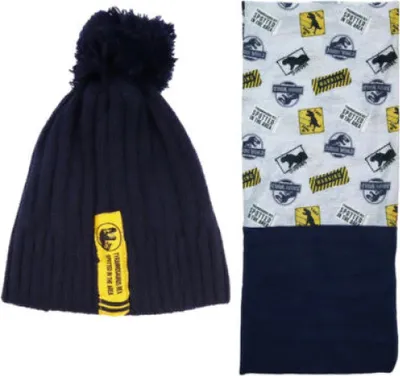 Produktbild von Jurassic World Kinder Winter Set Mütze Loopschal Schal Loop – Blau / 52