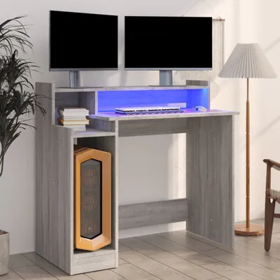 Image de Maison Exclusive - Bureau avec LED Gris Sonoma 97x45x90 cm Matériau dérivé du bois