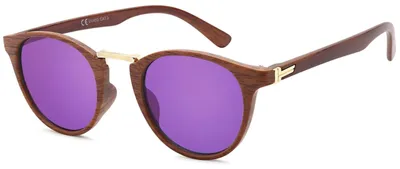 Produktbild von styleBREAKER Uni Panto Sonnenbrille Holzoptik UV400, Braun-Gold/Lila