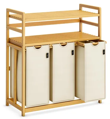 Image de Panier à linge de 150 litres avec 3 compartiments et 2 étagères
