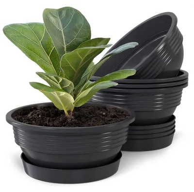 Produktbild von Plastard Blumenschale 5er Set Anthrazit Ø 45 cm mit Untersetzer - Pflanzschale