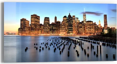 Produktbild von DEQORI Glasbild Echtglas 60x30 cm 'Dämmerung in NYC' Wandbild Bild modern Deko