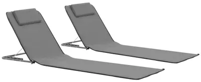 Image de Ensemble de 2 chaises longues pliables pour la plage, avec dossier