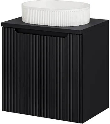 Produktbild von Waschtisch 'Skelbolu' mit ovalem Keramikwaschbecken und 2 Türen gerillt 60 x 71 x 40 cm Schwarz