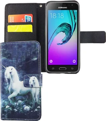 Produktbild von Handyhülle Tasche für Handy Samsung Galaxy J3 Emerge Einhorn Weiß