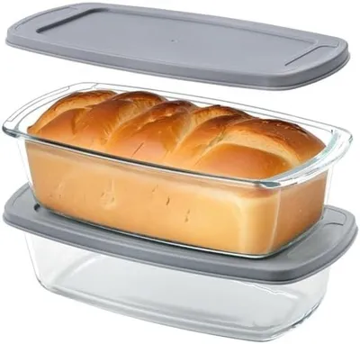 Produktbild von PromoHome® 2er-Set Glasbrotformen 1,8L – Ofen- und Mikrowellengeeignet, Spülmaschinenfest, Antihaft-Backform mit luftdichtem Deckel