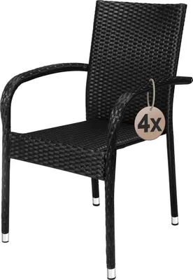 Produktbild von CASARIA® Gartenstühle 4er Set Stapelbar Wetterfest Polyrattan Outdoor 160kg Garten Terrasse Balkon Stuhl mit Armlehne Gartensessel Stapelstühle Schwarz