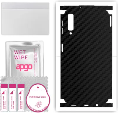 Produktbild von apgo Rückseite + Seiten Schutzfolie, Skin, kompatibel mit Samsung Galaxy A7 (2018), Hinten Displayschutzfolie aus Vinylfolie, kratzfest, einfache Montage - Schwarzer Kohlenstoff