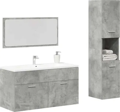 Image de Maison Exclusive - Ensemble de meubles de salle de bain 3 pcs gris béton