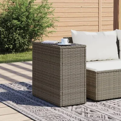 Produktbild von Grauer Rattan-Beistelltisch mit Glasplatte, 58 x 27,5 x 55 cm